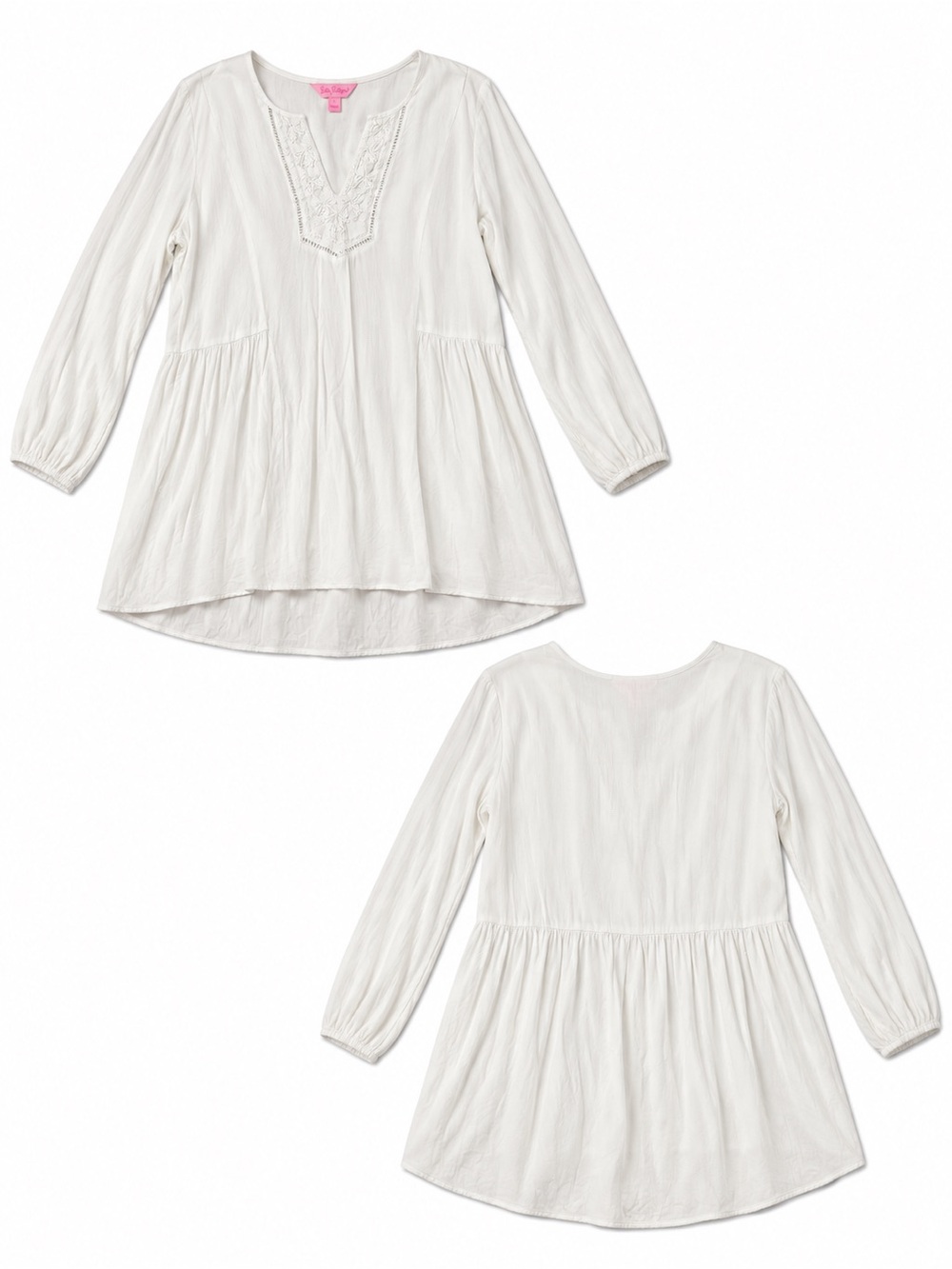 Lilly Pulitzer White Embroidered Tunic Top S Long Sleeve